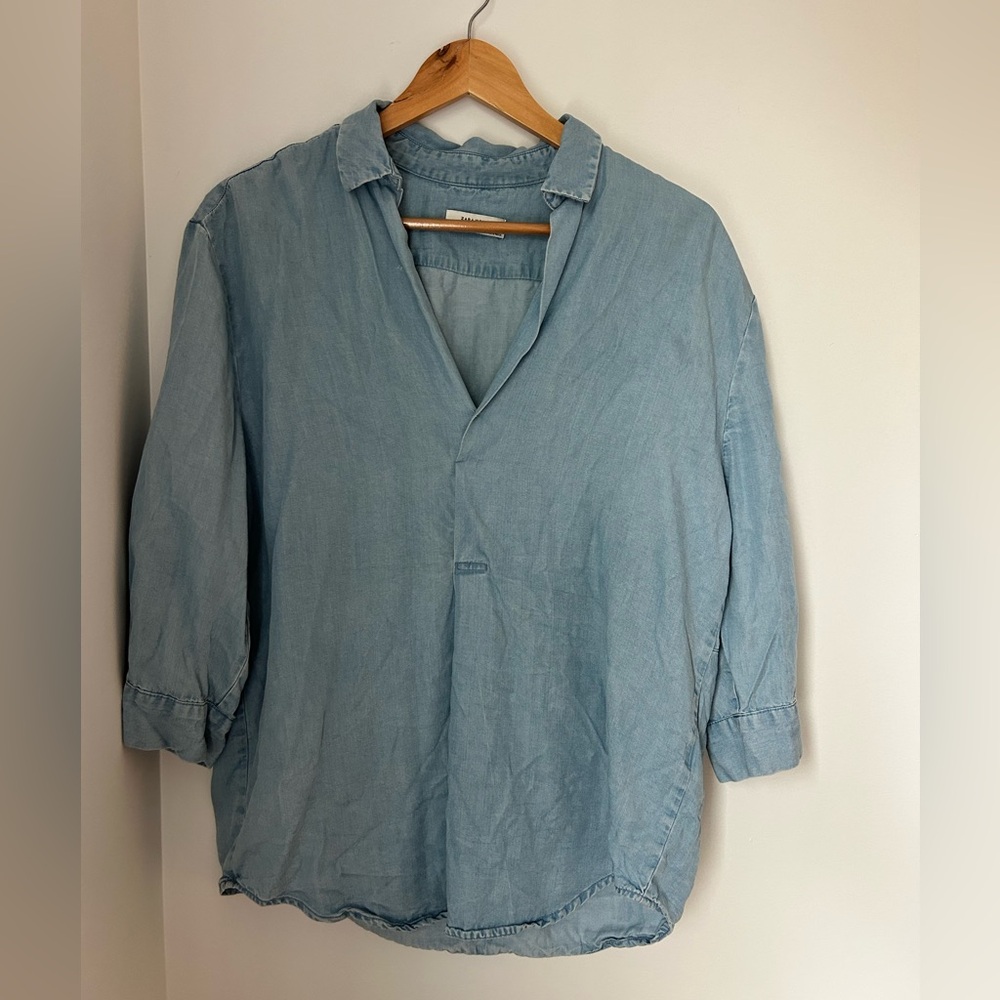 Light Blue V-Neck Blouse